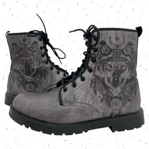 Gray Wolf Combat Boots Vegan Leather Dreamcatcher Festival Boho Unisex EU 39